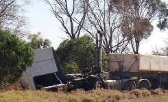 The truck that rolled on the Peak Downs Hwy. The truck that rolled on the Peak Downs Hwy.